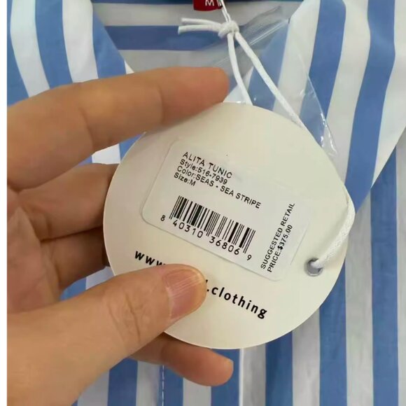 NWT STAUD Alita Tunic Shirt Dress Medium Blue White Stripe Causal - Picture 8 of 11